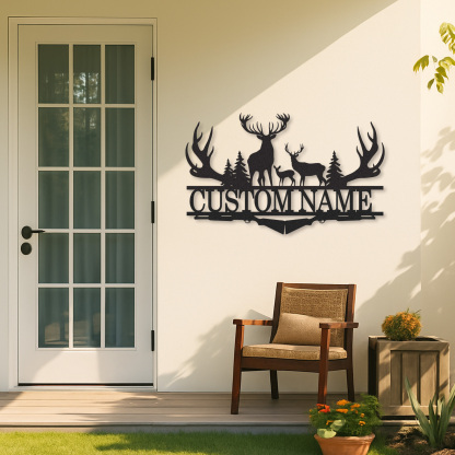 Custom Antler Deer Sign Metal Cabin Name Plaque for Hunters or Mountain Retreat Decor