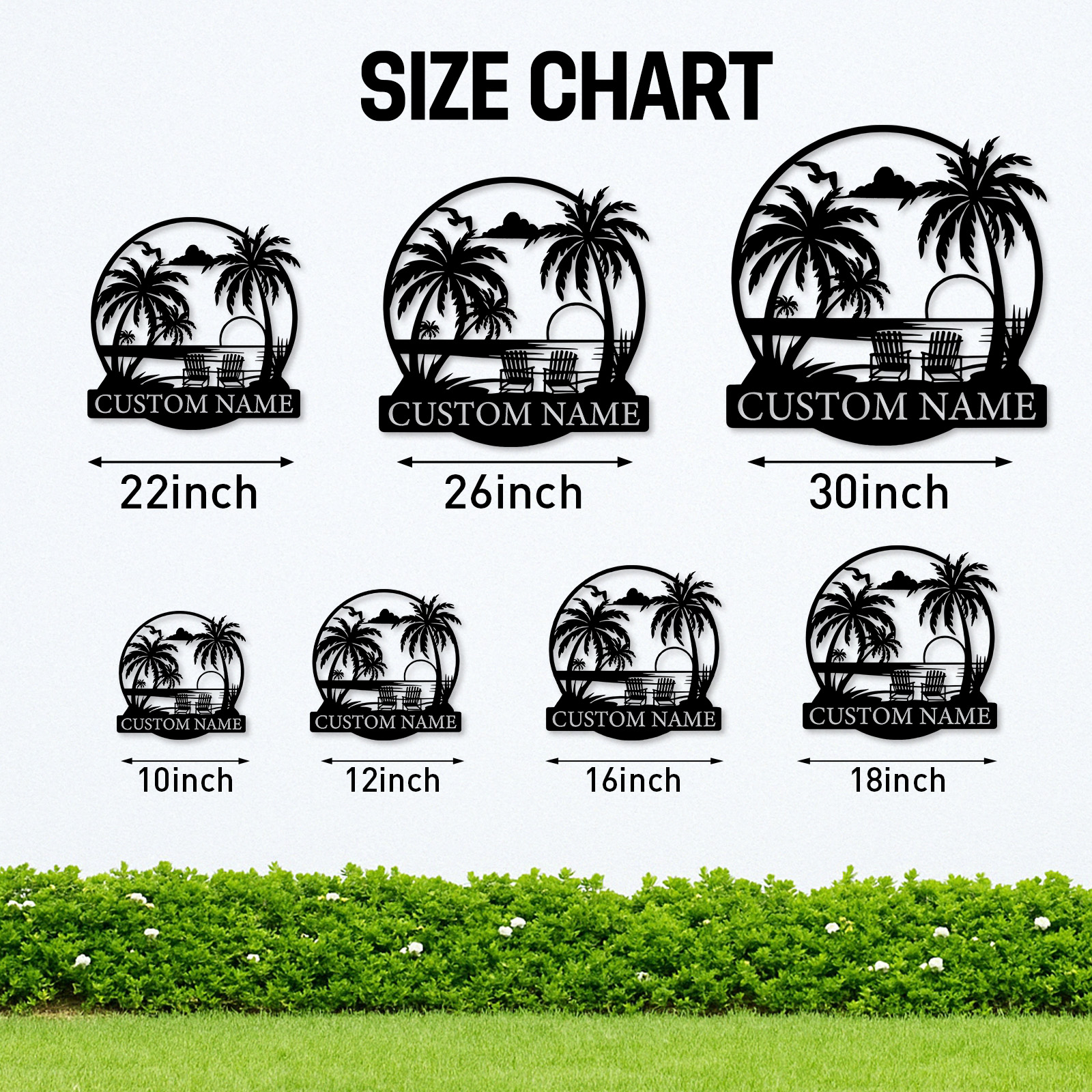 Custom Tropical Beach Sunset Sign, Personalized Palm Tree and Chair Wall Art for Patio, Poolside, or Coastal Vacation Home Decor