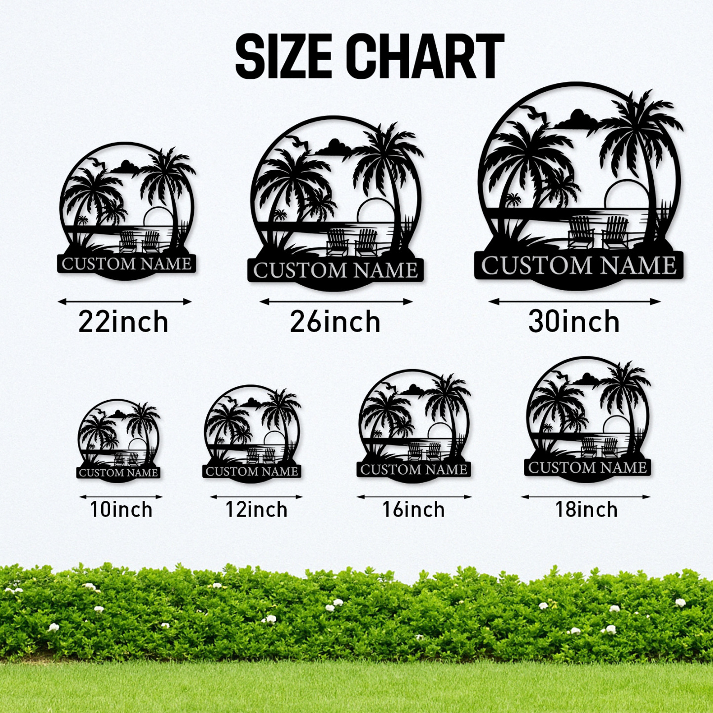 Custom Tropical Beach Sunset Sign, Personalized Palm Tree and Chair Wall Art for Patio, Poolside, or Coastal Vacation Home Decor