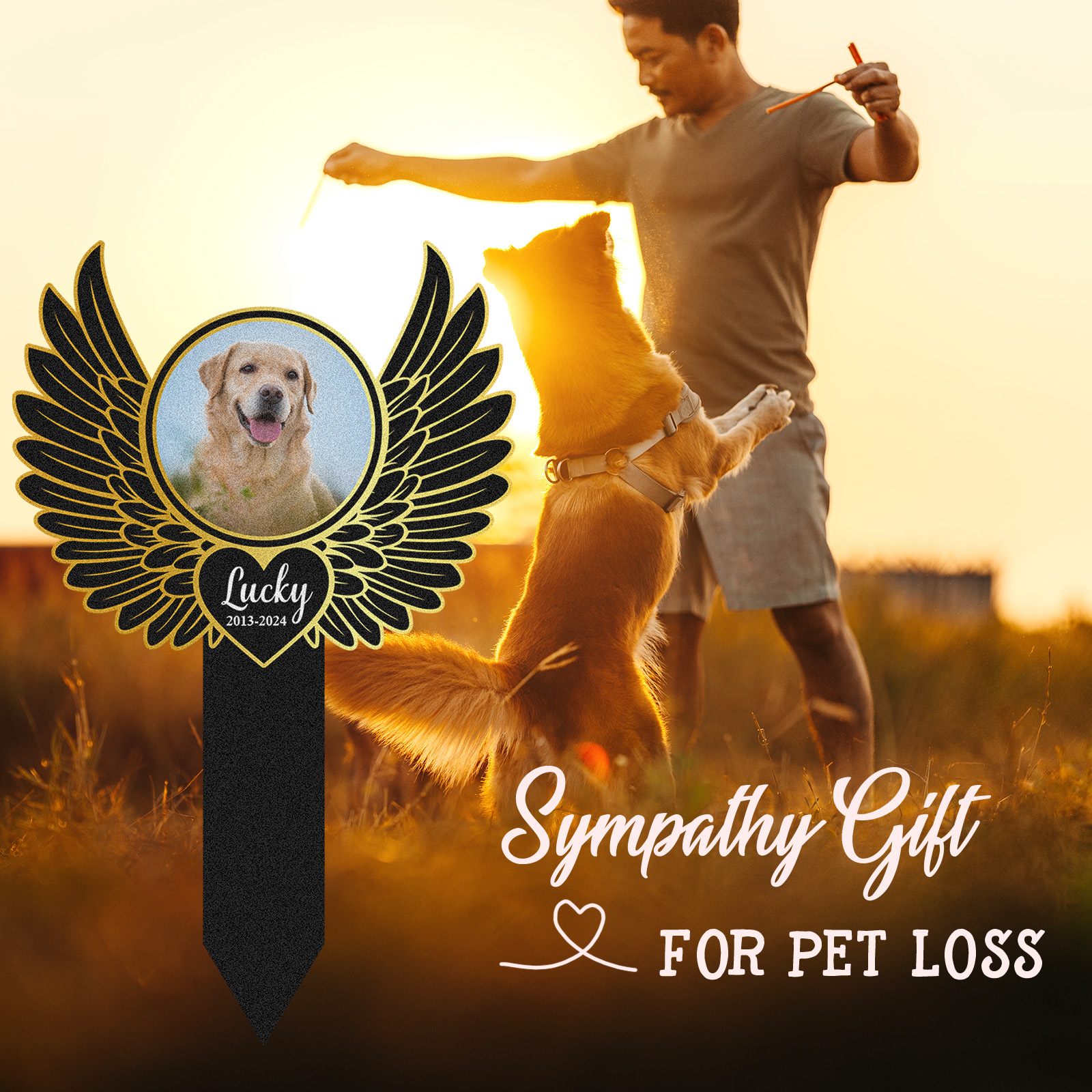 Custom Angel Wings Dog or Cat Memorial Stake, Personalized Garden Marker with Pet Photo and Name, Pet Loss Tribute Sign for Outdoor Remembrance