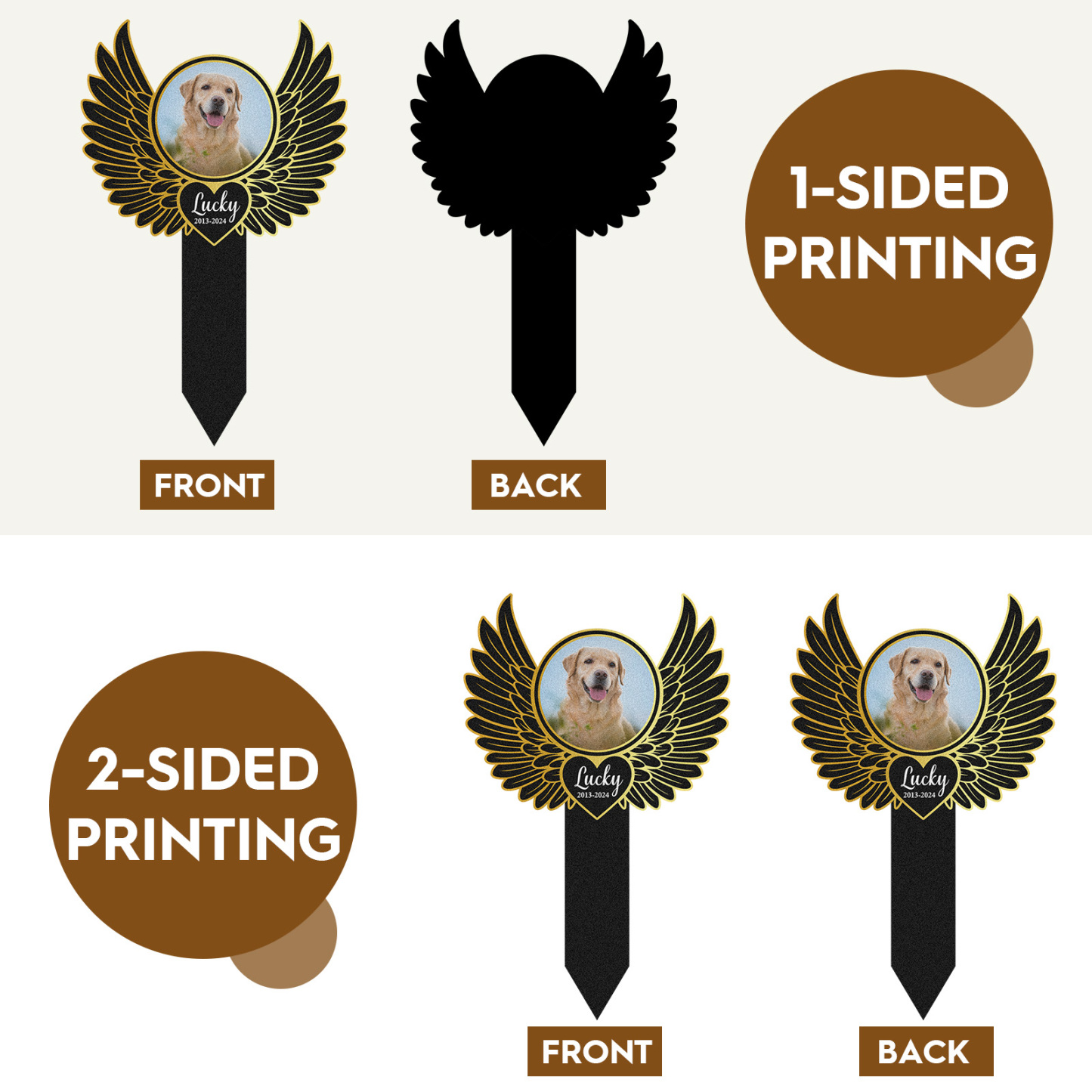 Custom Angel Wings Dog or Cat Memorial Stake, Personalized Garden Marker with Pet Photo and Name, Pet Loss Tribute Sign for Outdoor Remembrance