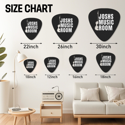 Custom Music Room Wall Sign with Pick Shape and Guitar, Personalized Metal Decor Gift for Musicians or Teens