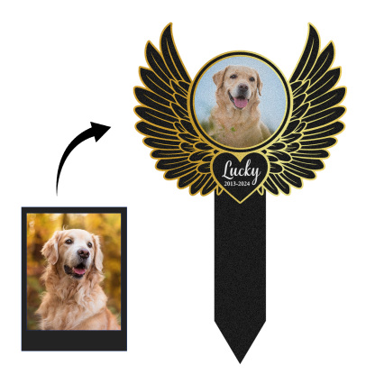 Custom Angel Wings Dog or Cat Memorial Stake, Personalized Garden Marker with Pet Photo and Name, Pet Loss Tribute Sign for Outdoor Remembrance