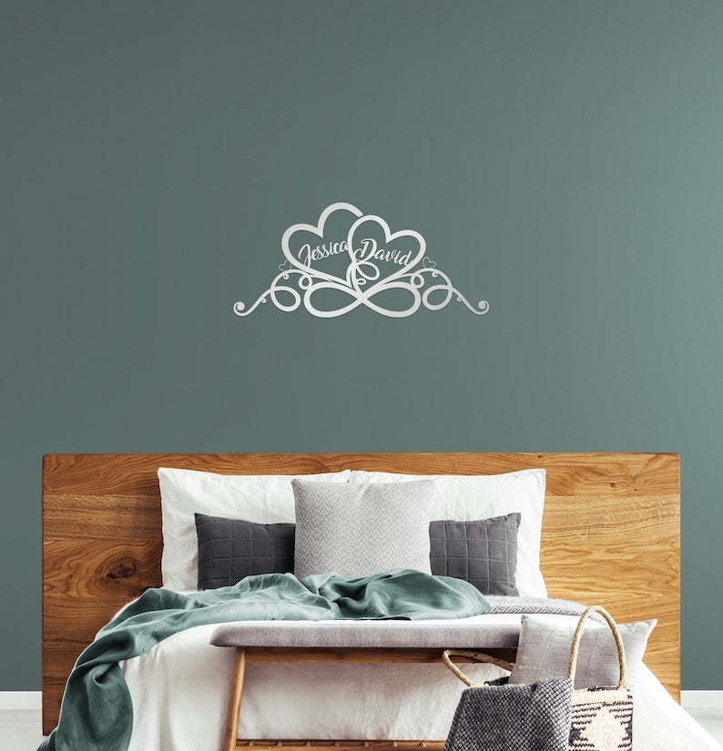 Personalized Wedding Gift for Couple Heart Sign with Names and Wedding Date Metal Sign-MetalsignX