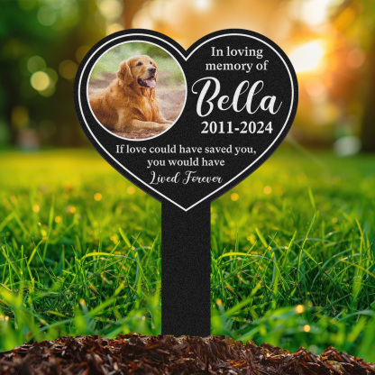 Custom Pet Memorial Photo Garden Stake, Heart Shaped Dog Loss Grave Marker with Name and Dates