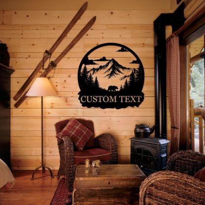 Personalized Metal Bear Sign, Custom Family Last Name Sign | Rustic Cabin and Outdoor Wall Decor-MetalsignX