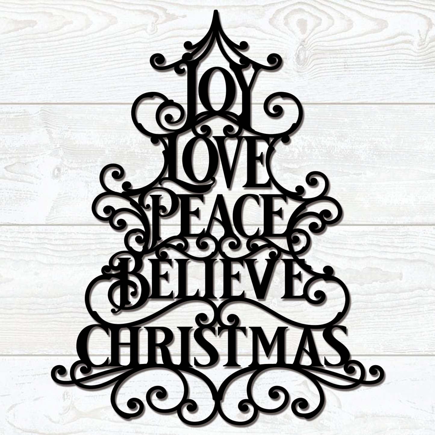 Christmas Joy Love Peace Metal Wall Decor, Elegant Holiday Tree Sign, Rustic Christmas Metal Art for Home and Outdoor Display