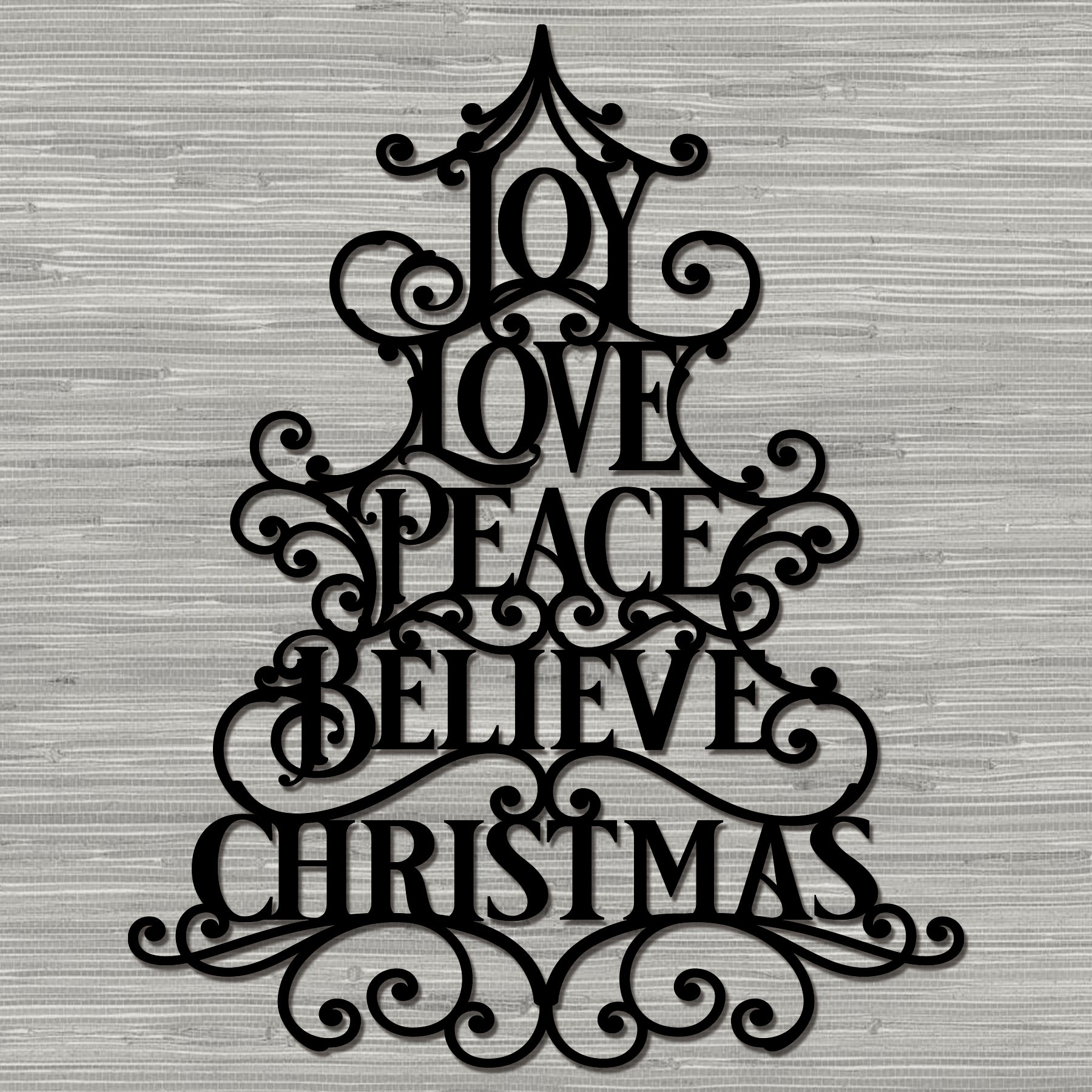 Christmas Joy Love Peace Metal Wall Decor, Elegant Holiday Tree Sign, Rustic Christmas Metal Art for Home and Outdoor Display