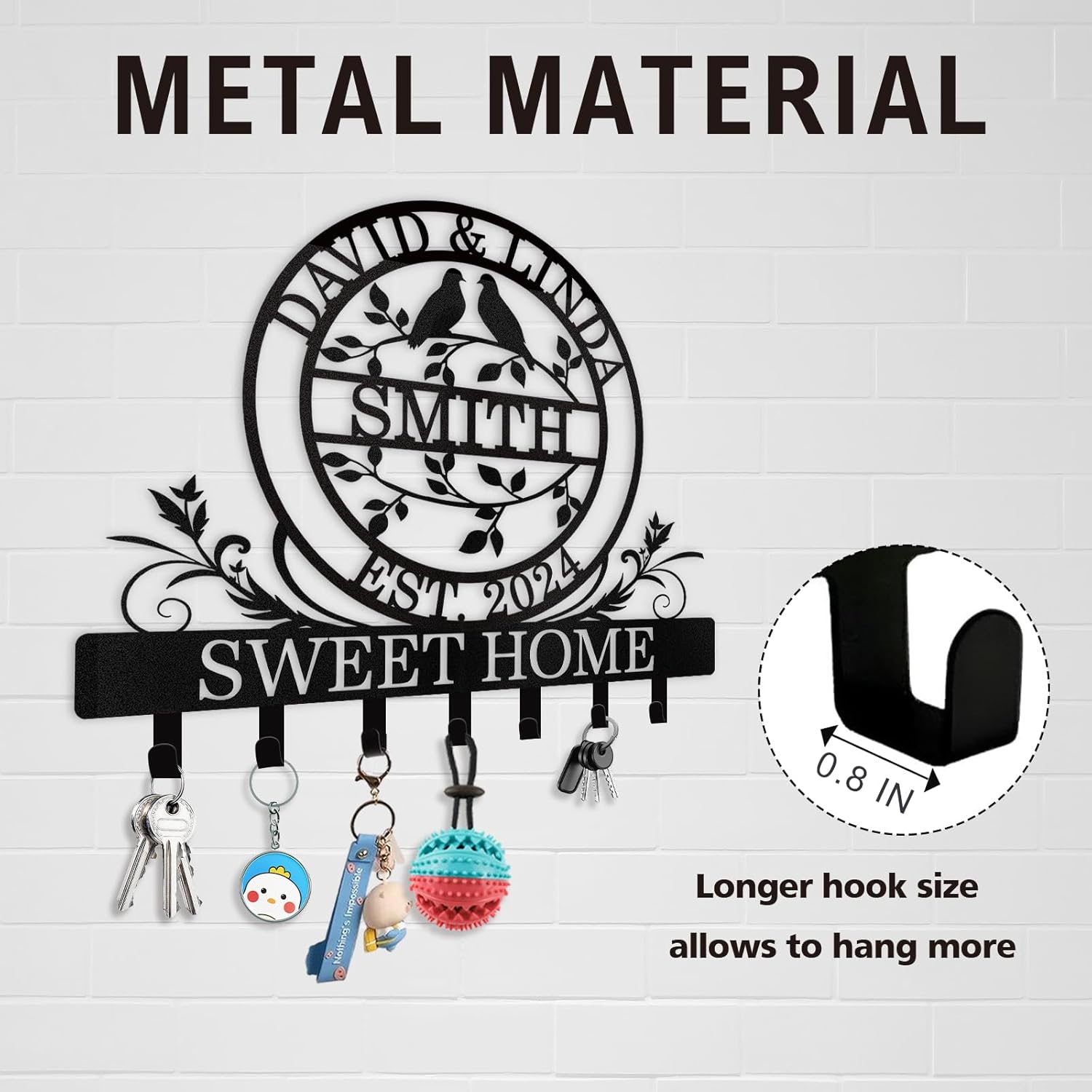 Personalized Couple's Name Key Rack Coat Rack, Metal Key Holder, Housewarming Gifts-MetalsignX