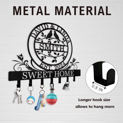 Personalized Couple's Name Key Rack Coat Rack, Metal Key Holder, Housewarming Gifts-MetalsignX