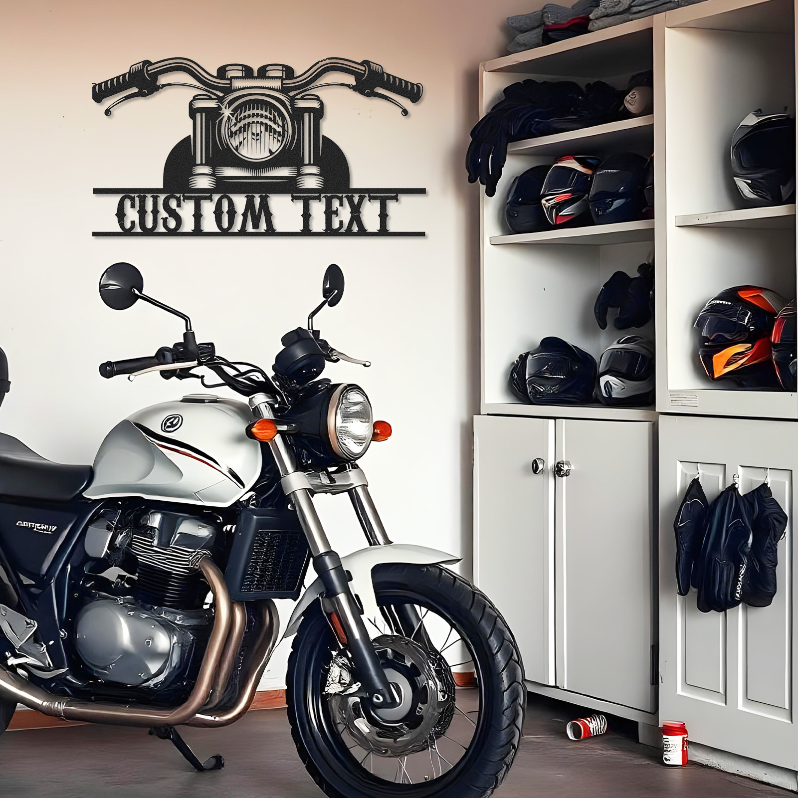Custom Motorcycle Handlebar Garage Sign, Personalized Metal Wall Art for Biker, Custom Name Motorbike Decor for Workshop, Man Cave, or Father's Day Gift