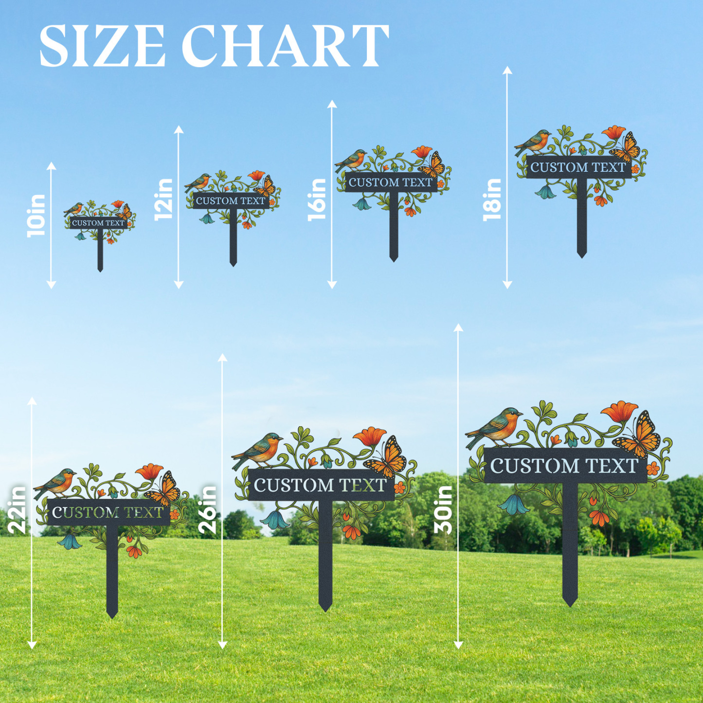 Personalized Garden Name Sign with Bird and Butterfly, Custom Metal Garden Stake with Flowers and Vines, Outdoor Decorative Yard Sign for Gardeners and Nature Lovers