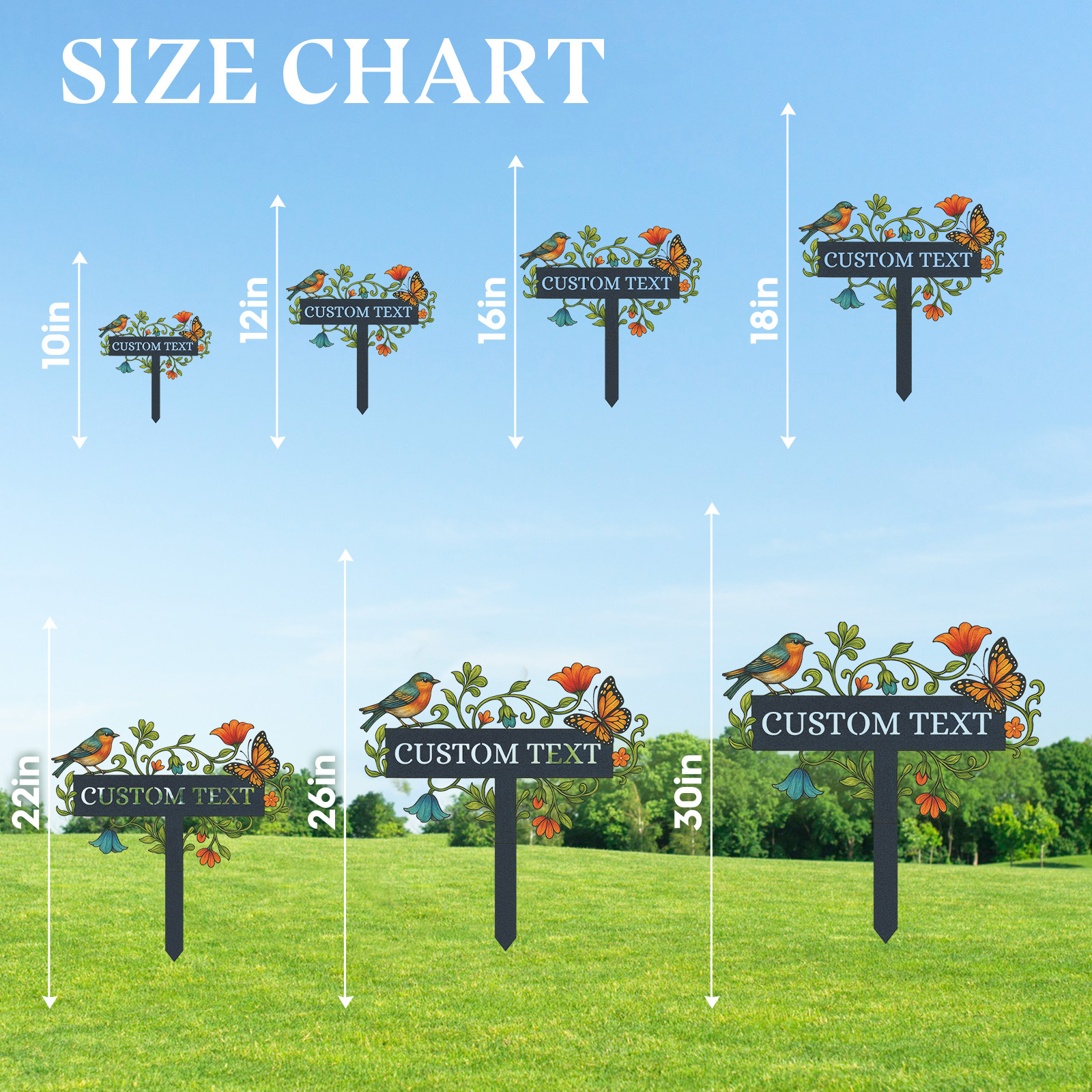 Personalized Garden Name Sign with Bird and Butterfly, Custom Metal Garden Stake with Flowers and Vines, Outdoor Decorative Yard Sign for Gardeners and Nature Lovers