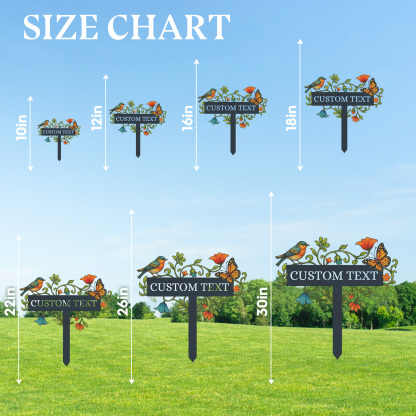 Personalized Garden Name Sign with Bird and Butterfly, Custom Metal Garden Stake with Flowers and Vines, Outdoor Decorative Yard Sign for Gardeners and Nature Lovers