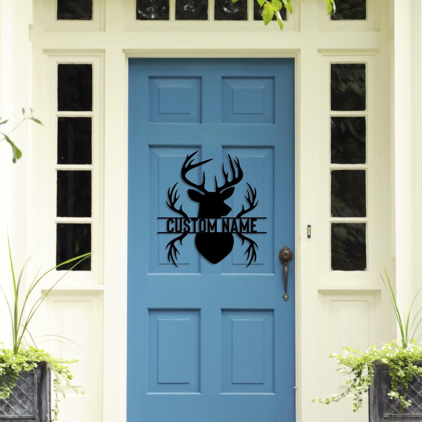 Personalized Metal Name Sign, Deer Antlers Monogram, Family Last Name Wall Art, Rustic Home & Wedding Gifts-MetalsignX