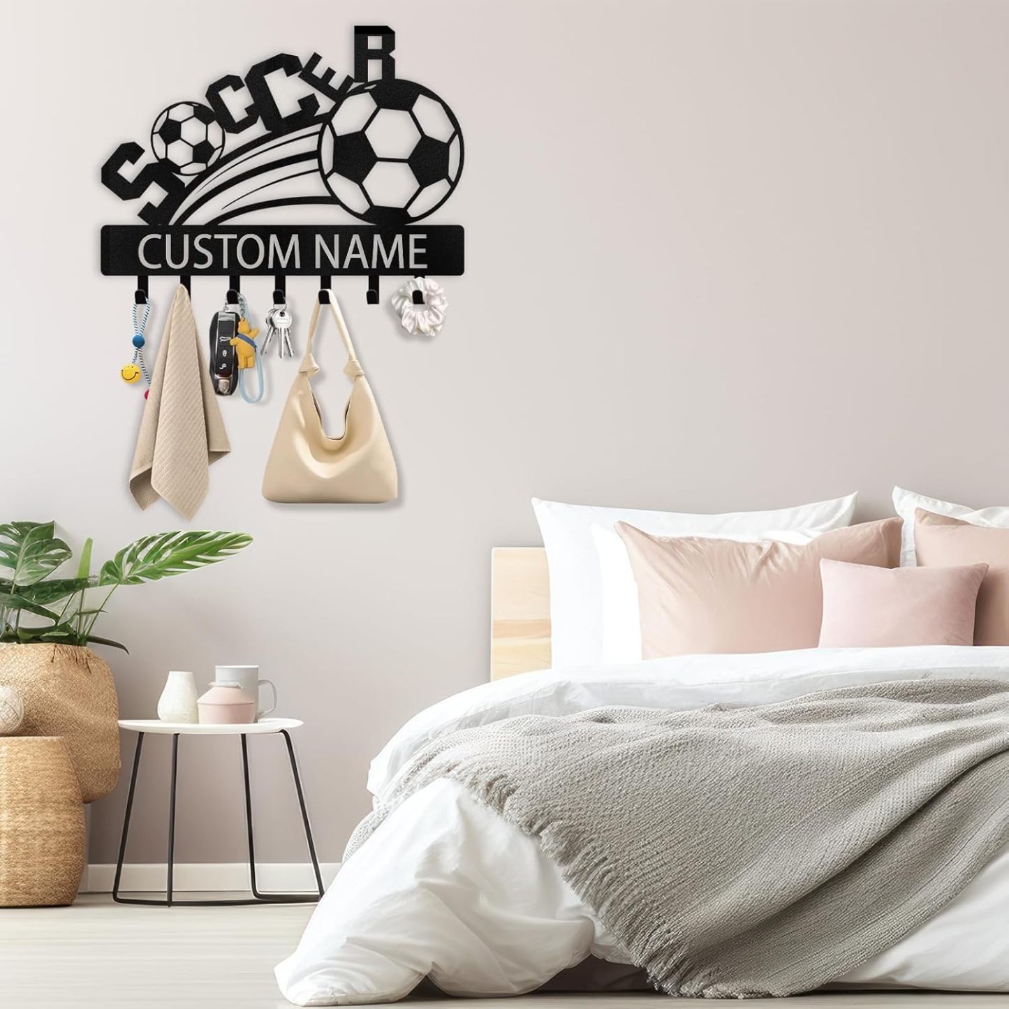 Personalized Key Holder Wall Mount, Soccer Theme Key Holder for Wall-MetalsignX