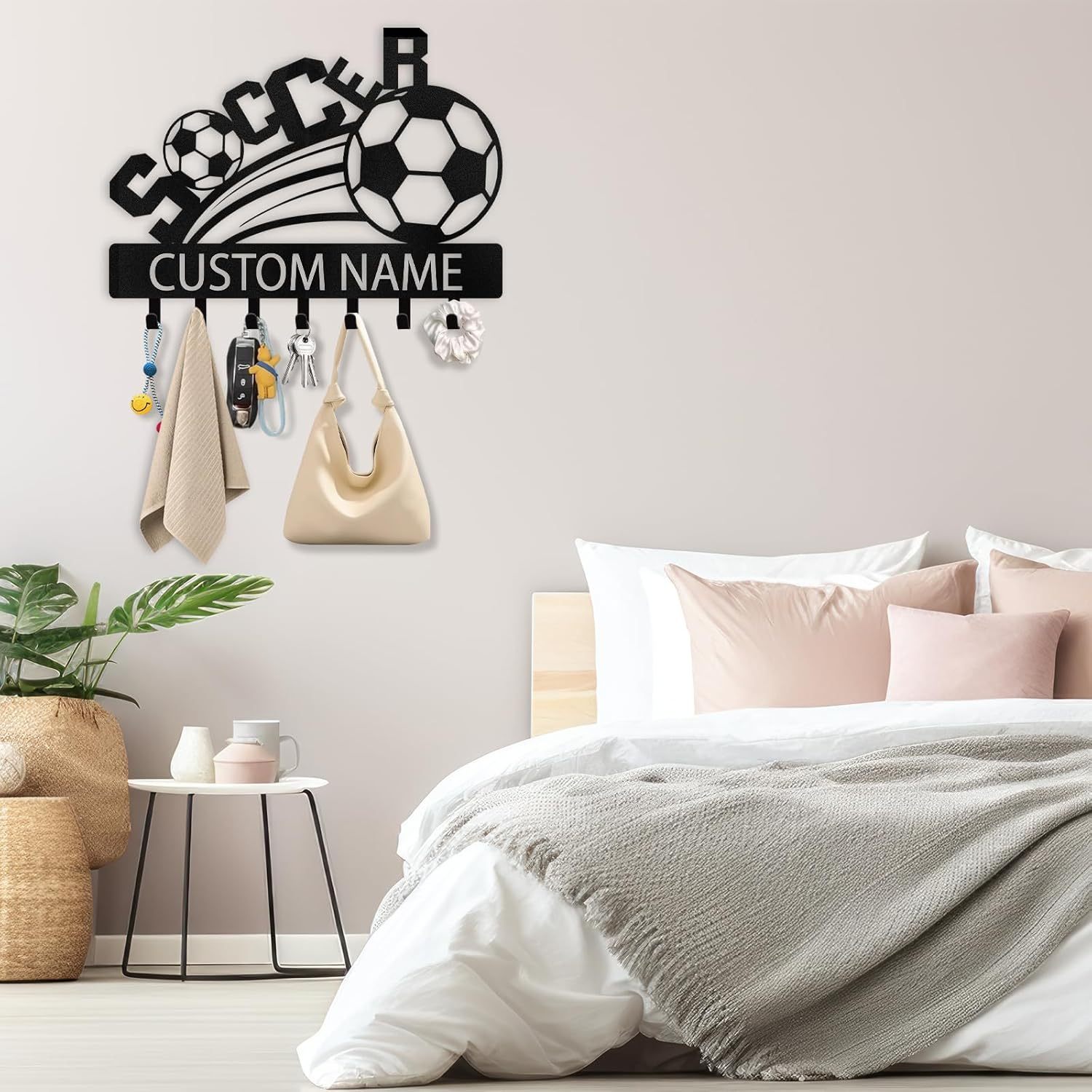 Personalized Key Holder Wall Mount, Soccer Theme Key Holder for Wall-MetalsignX