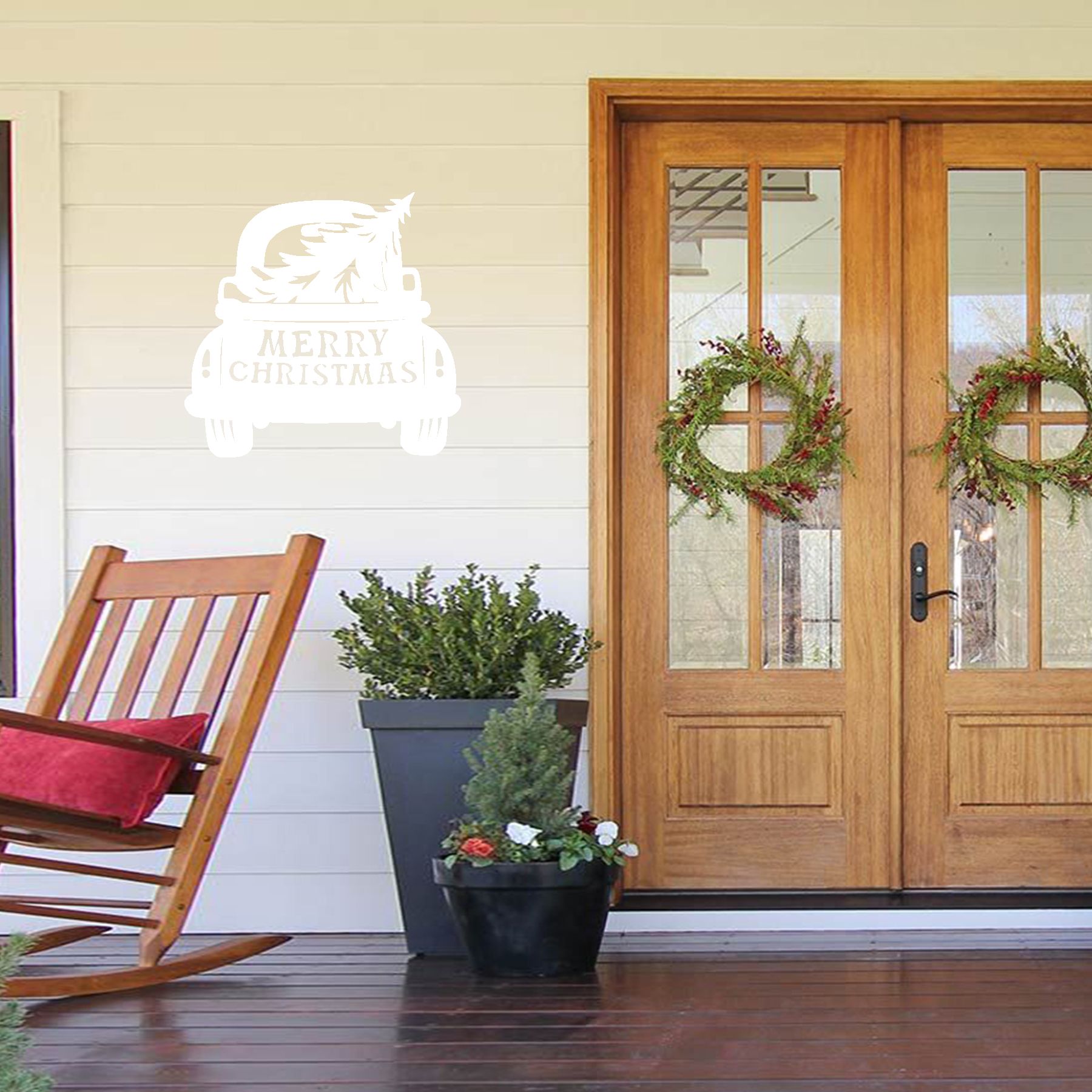 Merry Christmas Truck Metal Wall Decor, Vintage Car with Christmas Tree Sign, Rustic Farmhouse Holiday Wall Art, Outdoor Christmas Decoration