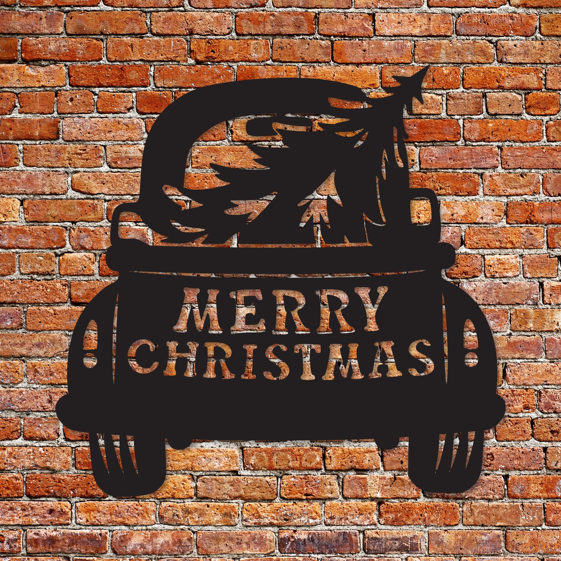 Merry Christmas Truck Metal Wall Decor, Vintage Car with Christmas Tree Sign, Rustic Farmhouse Holiday Wall Art, Outdoor Christmas Decoration