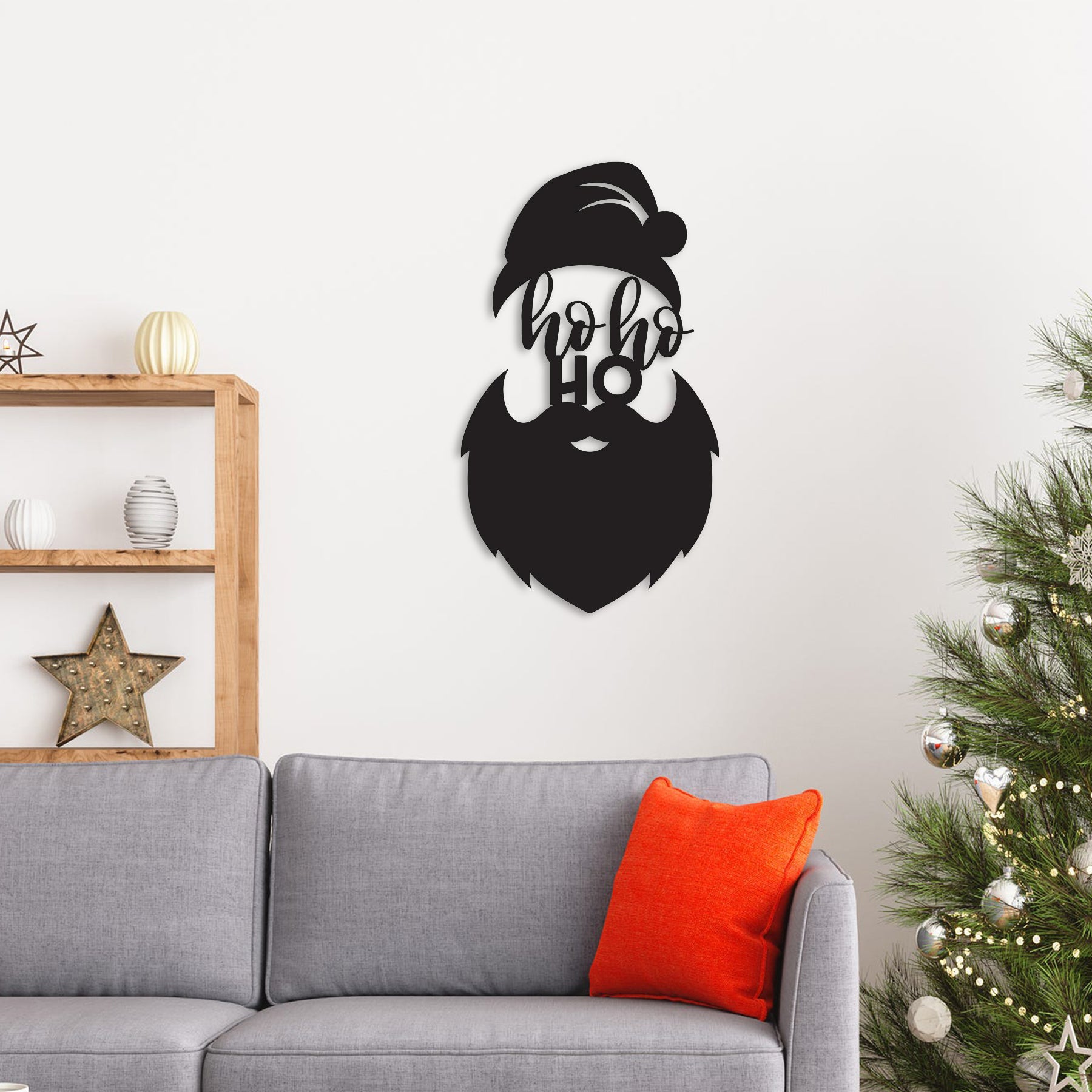 Ho Ho Ho Santa Beard Metal Wall Decor, Funny Christmas Santa Face Sign, Rustic Holiday Wall Art for Home and Outdoor Display