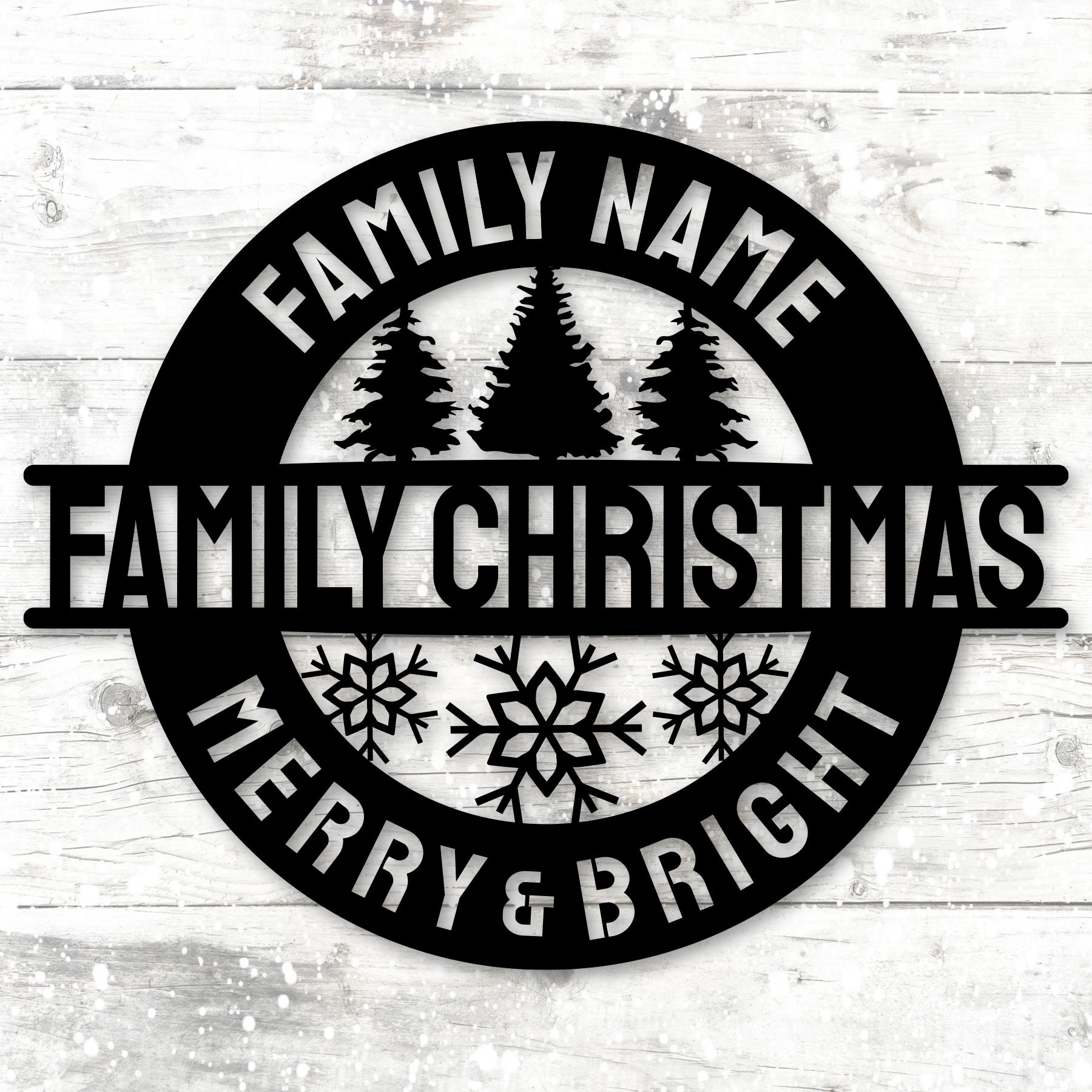 Custom Family Christmas Metal Wall Decor, Personalized Merry & Bright Holiday Steel Sign
