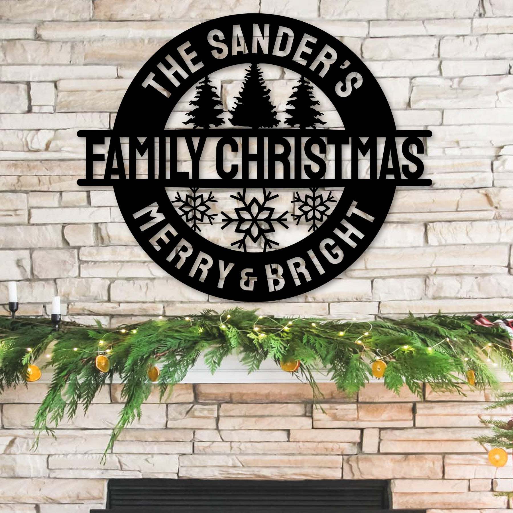 Custom Family Christmas Metal Wall Decor, Personalized Merry & Bright Holiday Steel Sign