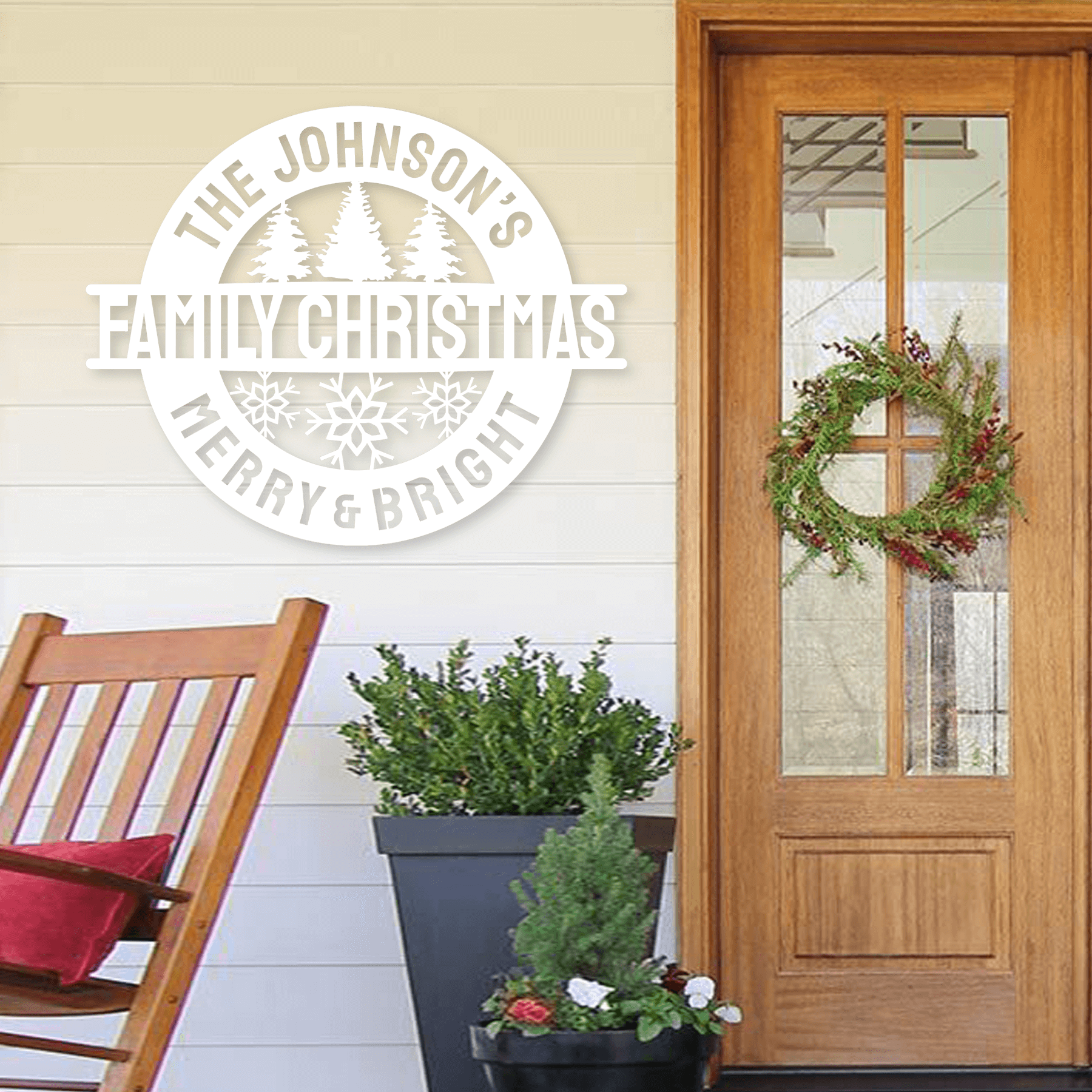 Custom Family Christmas Metal Wall Decor, Personalized Merry & Bright Holiday Steel Sign