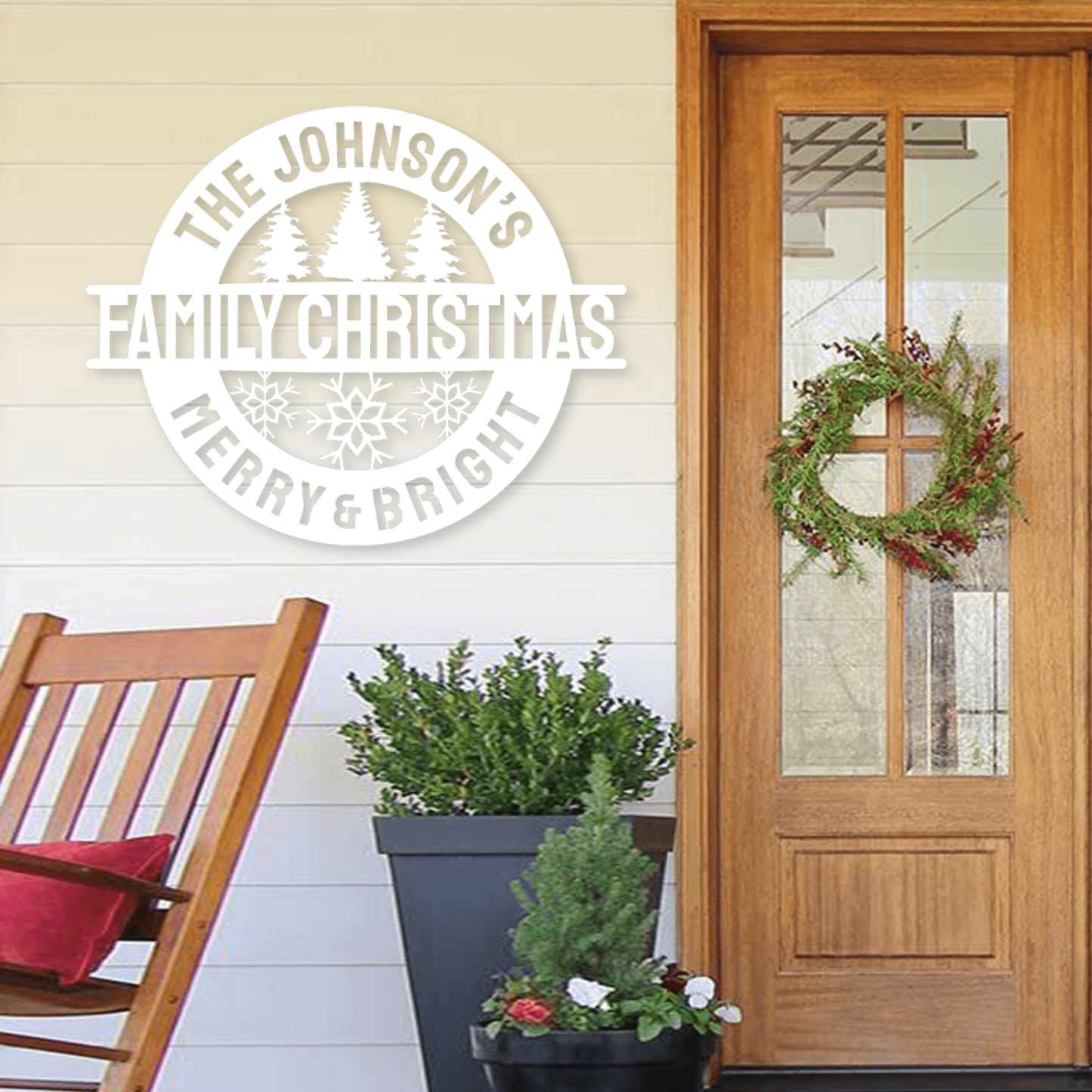 Custom Family Christmas Metal Wall Decor, Personalized Merry & Bright Holiday Steel Sign