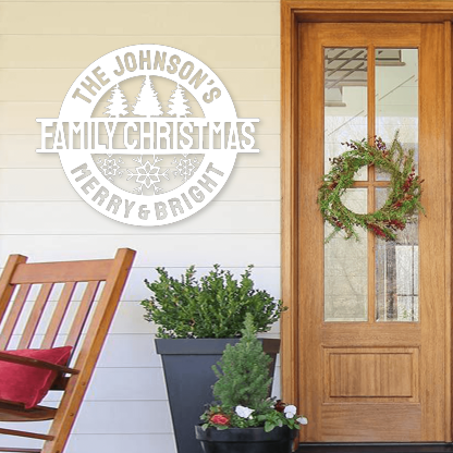Custom Family Christmas Metal Wall Decor, Personalized Merry & Bright Holiday Steel Sign