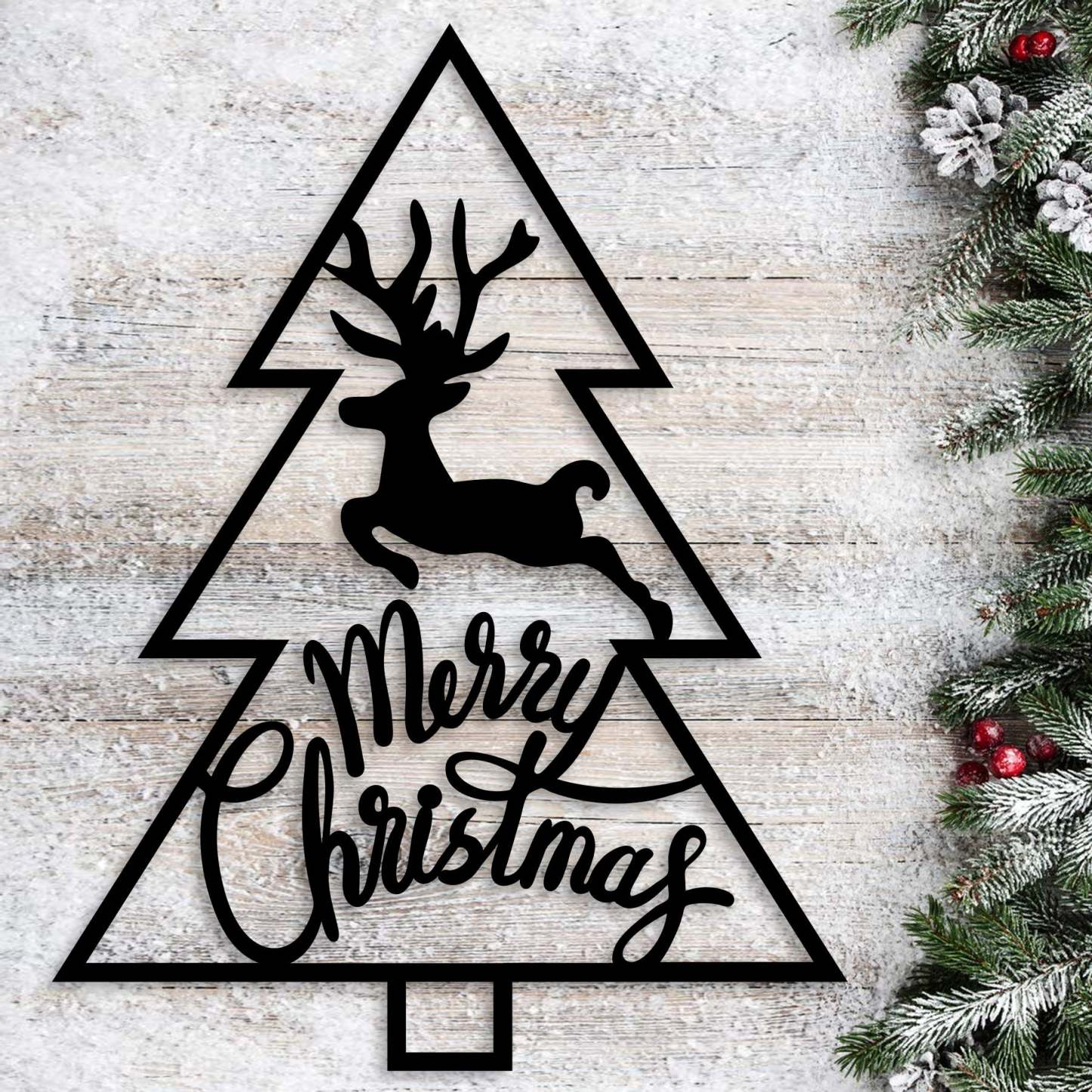 Christmas Tree Reindeer Metal Wall Decor, Rustic Merry Christmas Sign, Holiday Reindeer Wall Art for Home and Outdoor Display