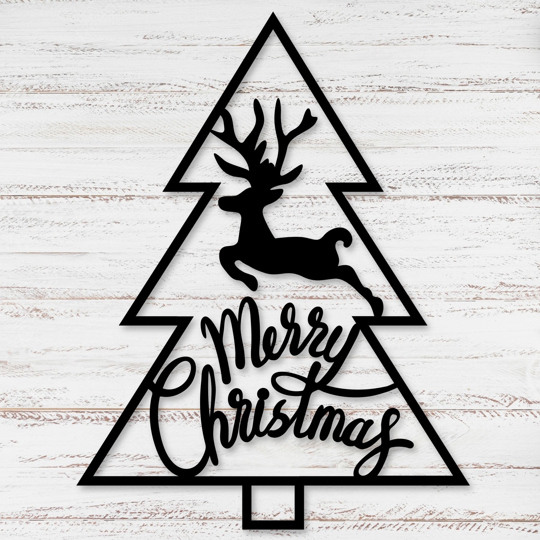 Christmas Tree Reindeer Metal Wall Decor, Rustic Merry Christmas Sign, Holiday Reindeer Wall Art for Home and Outdoor Display