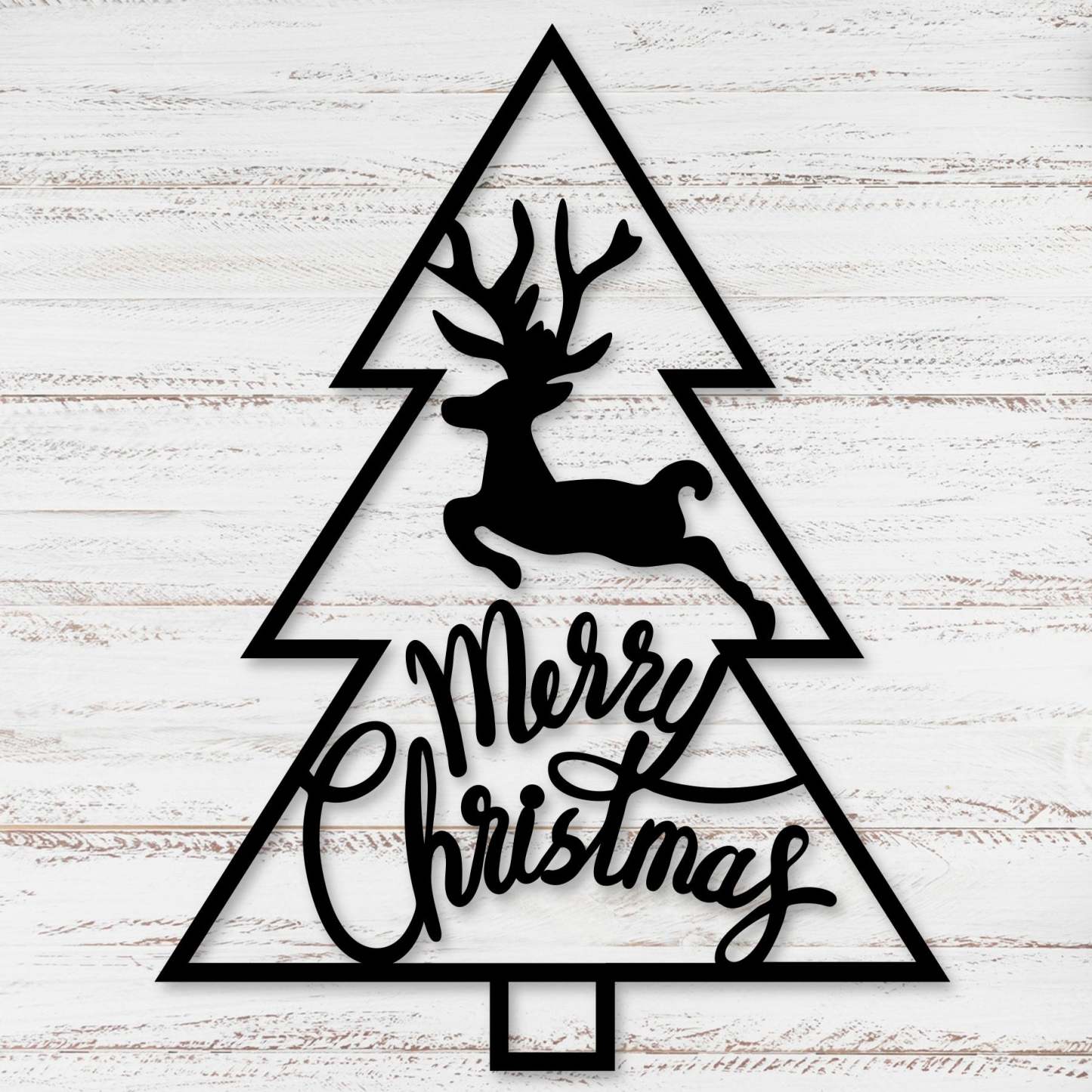 Christmas Tree Reindeer Metal Wall Decor, Rustic Merry Christmas Sign, Holiday Reindeer Wall Art for Home and Outdoor Display