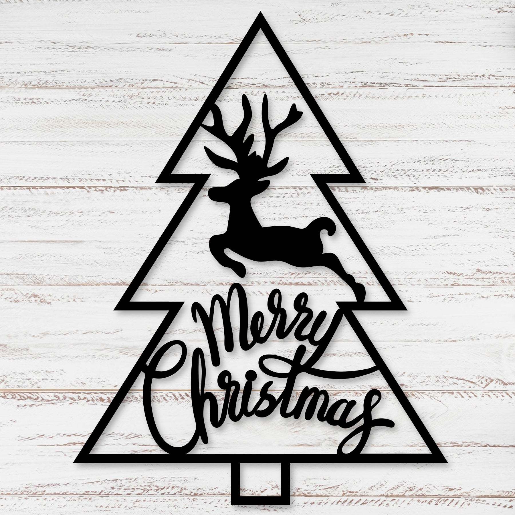 Christmas Tree Reindeer Metal Wall Decor, Rustic Merry Christmas Sign, Holiday Reindeer Wall Art for Home and Outdoor Display