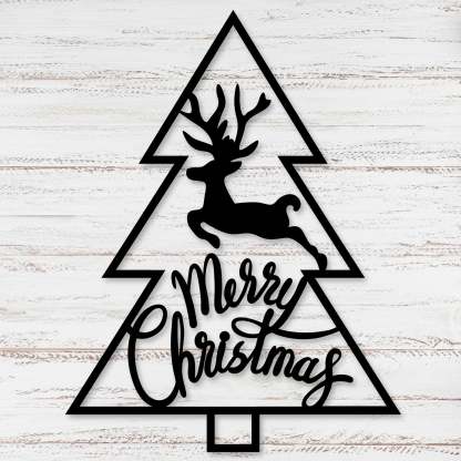 Christmas Tree Reindeer Metal Wall Decor, Rustic Merry Christmas Sign, Holiday Reindeer Wall Art for Home and Outdoor Display