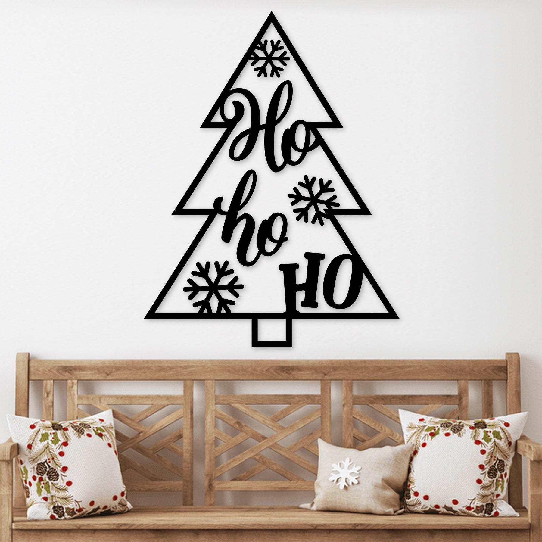 Christmas Tree Ho Ho Ho Metal Wall Decor, Rustic Holiday Tree Sign, Festive Metal Art for Home and Outdoor Display