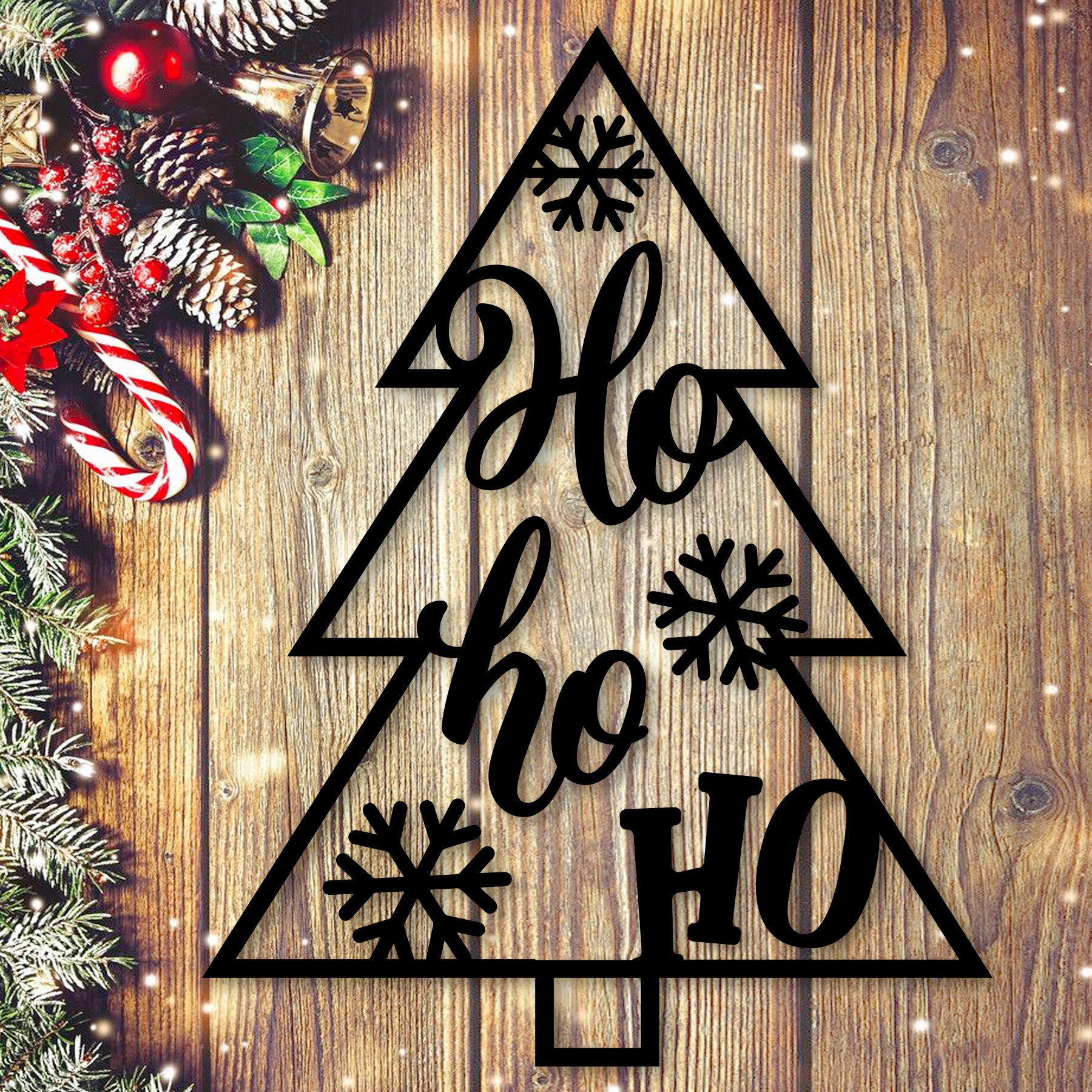 Christmas Tree Ho Ho Ho Metal Wall Decor, Rustic Holiday Tree Sign, Festive Metal Art for Home and Outdoor Display