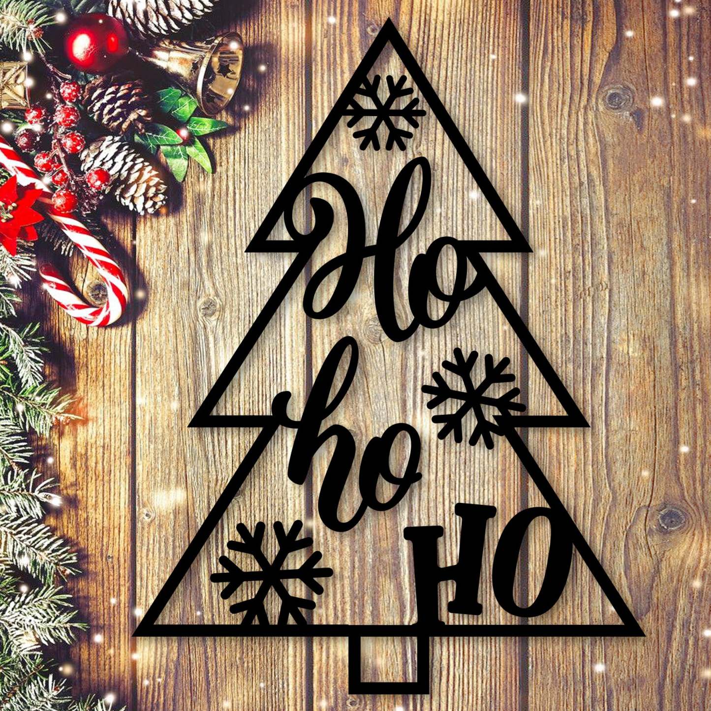 Christmas Tree Ho Ho Ho Metal Wall Decor, Rustic Holiday Tree Sign, Festive Metal Art for Home and Outdoor Display