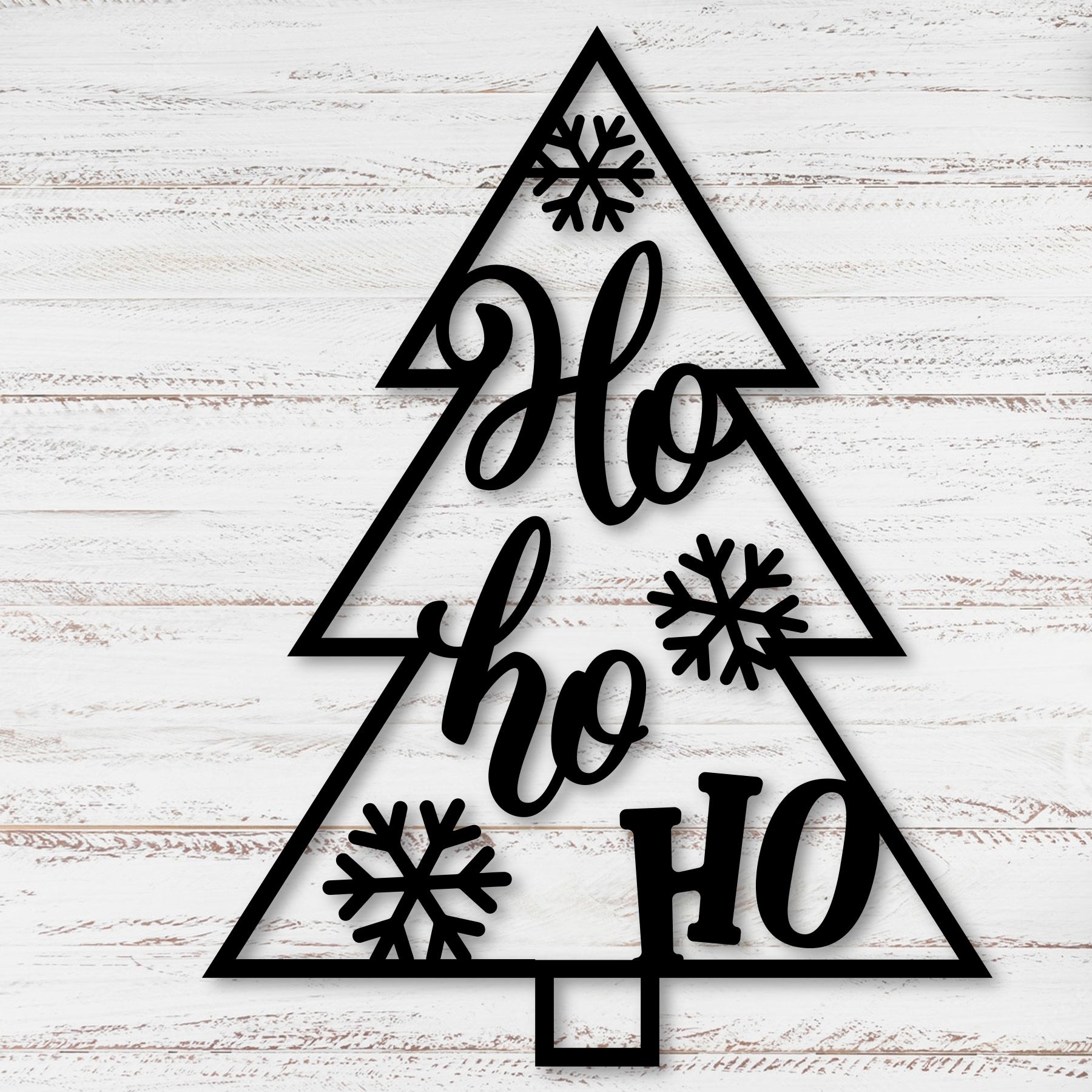 Christmas Tree Ho Ho Ho Metal Wall Decor, Rustic Holiday Tree Sign, Festive Metal Art for Home and Outdoor Display