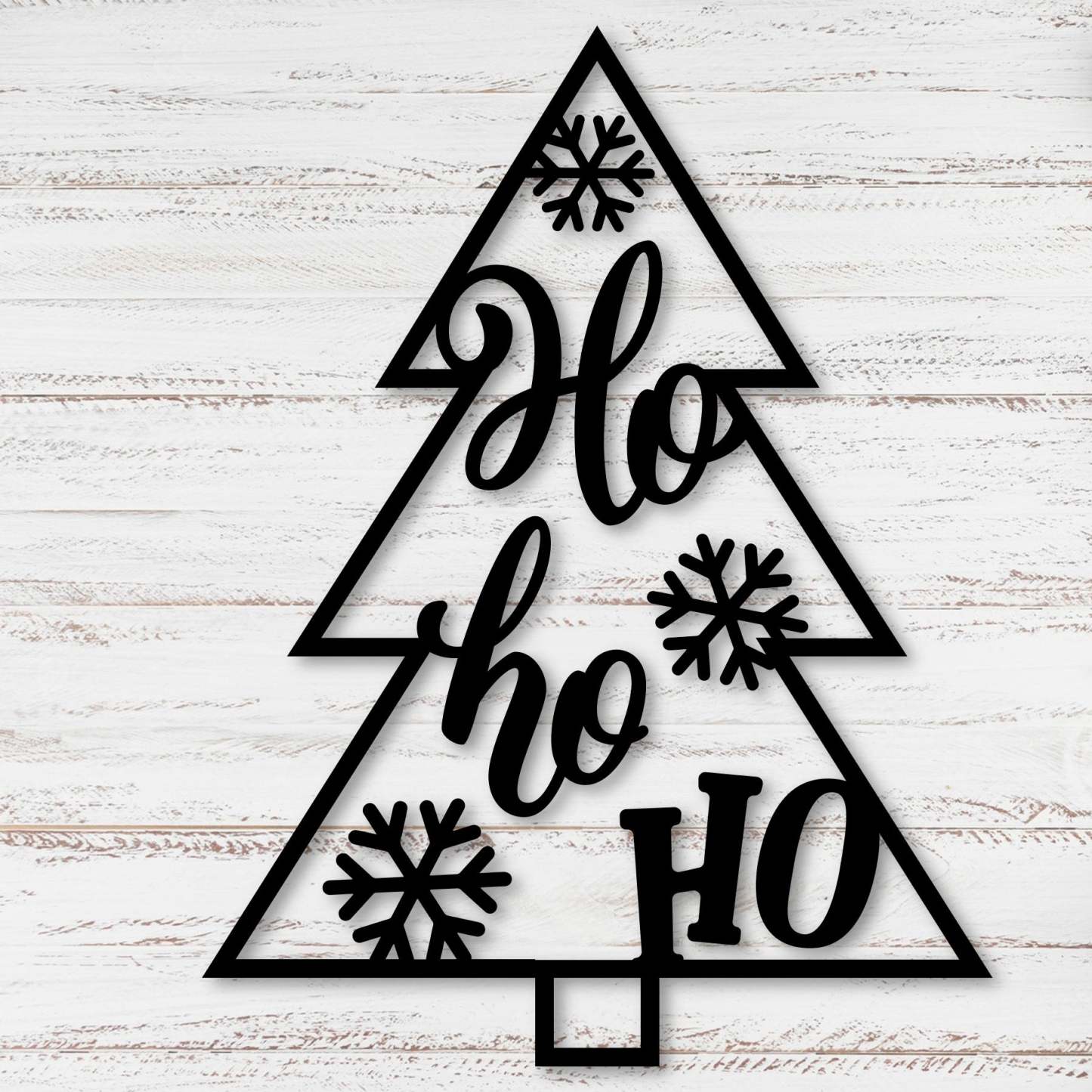 Christmas Tree Ho Ho Ho Metal Wall Decor, Rustic Holiday Tree Sign, Festive Metal Art for Home and Outdoor Display