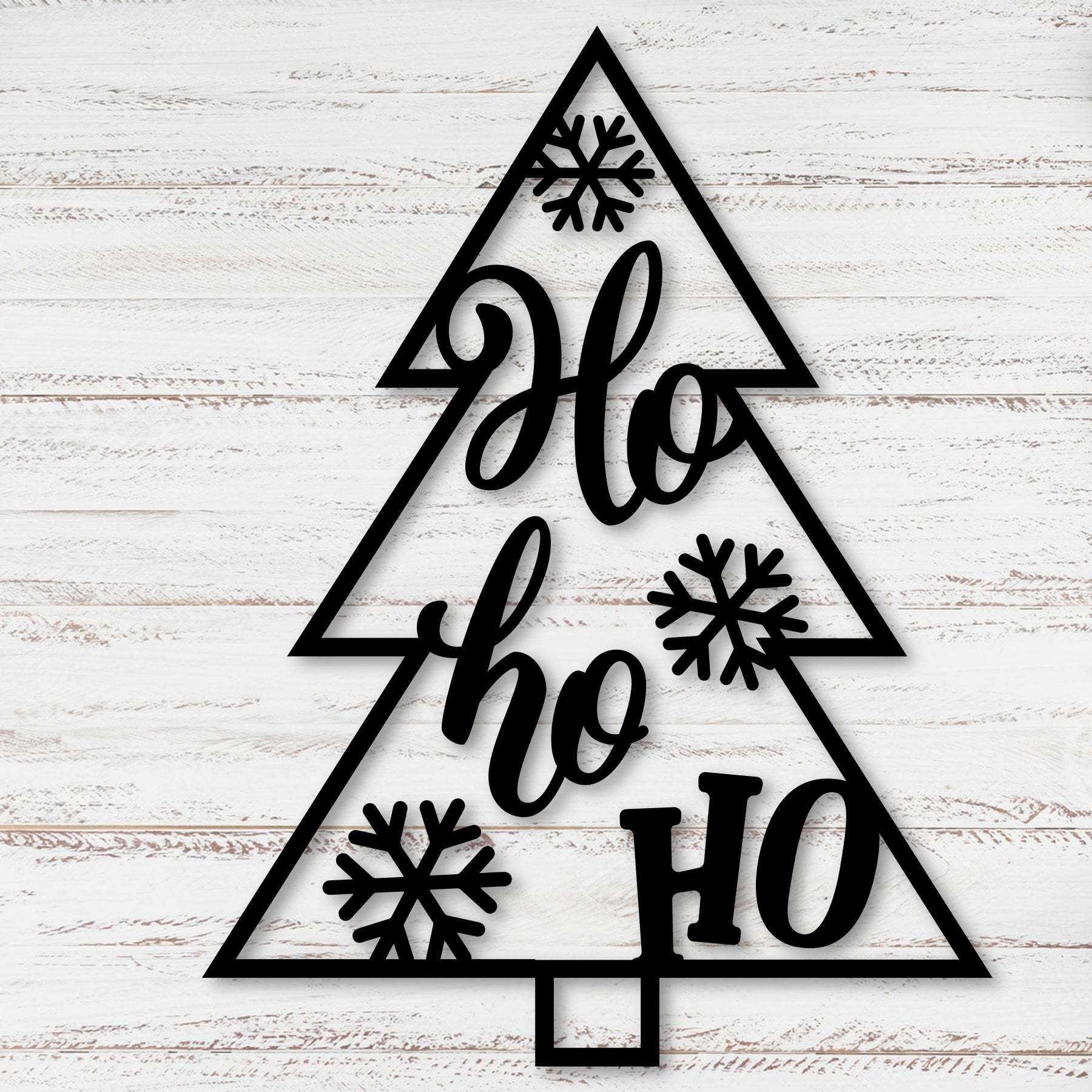 Christmas Tree Ho Ho Ho Metal Wall Decor, Rustic Holiday Tree Sign, Festive Metal Art for Home and Outdoor Display