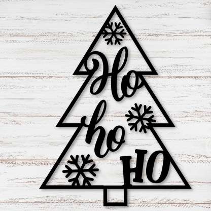 Christmas Tree Ho Ho Ho Metal Wall Decor, Rustic Holiday Tree Sign, Festive Metal Art for Home and Outdoor Display