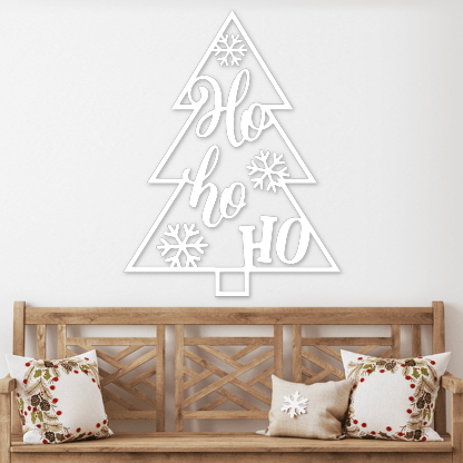 Christmas Tree Ho Ho Ho Metal Wall Decor, Rustic Holiday Tree Sign, Festive Metal Art for Home and Outdoor Display