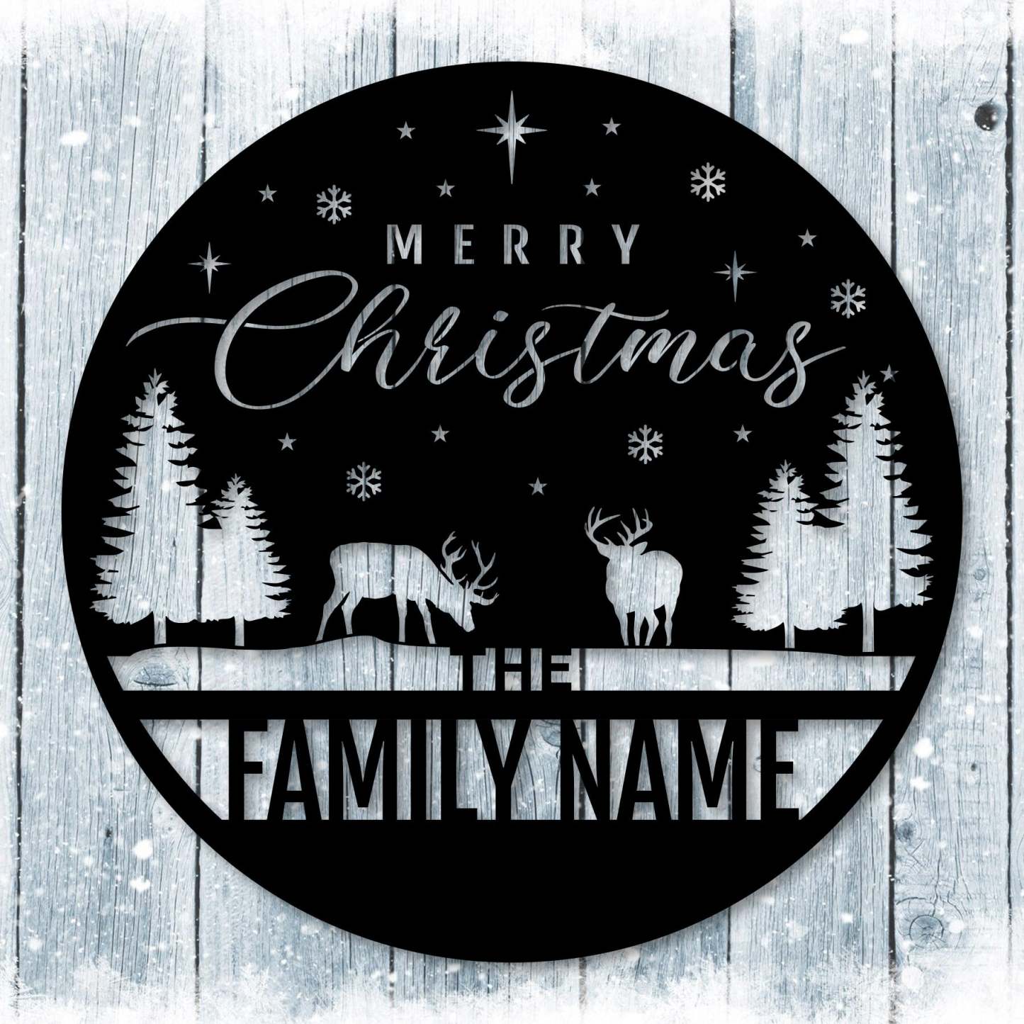 Merry Christmas Custom Metal Wall Decor, Personalized Family Name Holiday Steel Sign