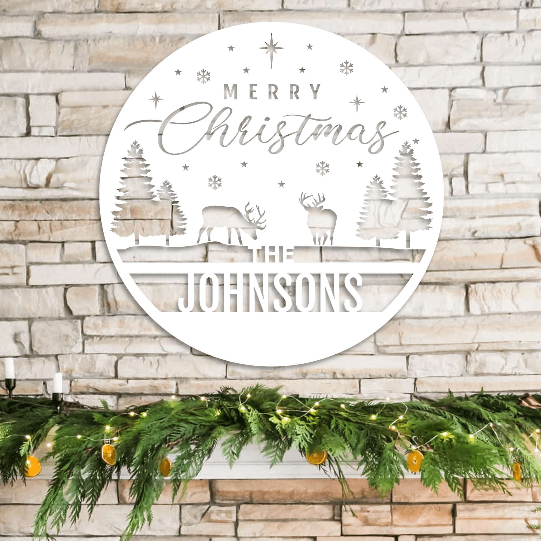 Merry Christmas Custom Metal Wall Decor, Personalized Family Name Holiday Steel Sign