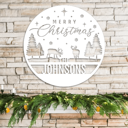 Merry Christmas Custom Metal Wall Decor, Personalized Family Name Holiday Steel Sign