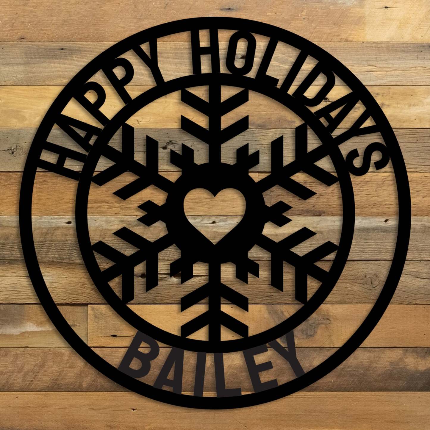 Custom Happy Holidays Snowflake, Personalized Metal Wall Decor with Family Name