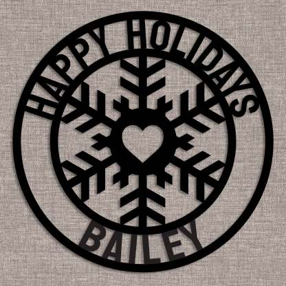 Custom Happy Holidays Snowflake, Personalized Metal Wall Decor with Family Name