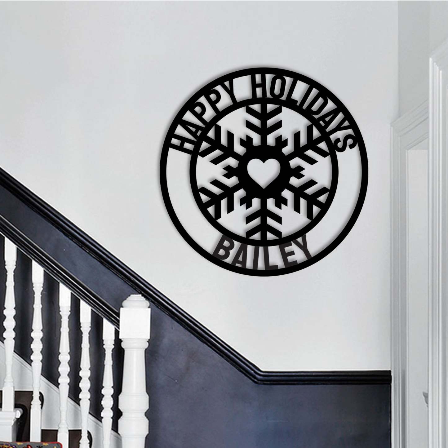 Custom Happy Holidays Snowflake, Personalized Metal Wall Decor with Family Name for Holiday and Christmas Decoration