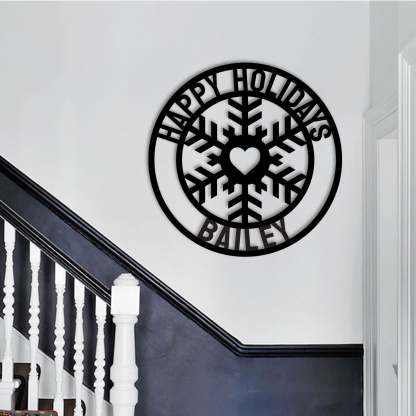Custom Happy Holidays Snowflake, Personalized Metal Wall Decor with Family Name