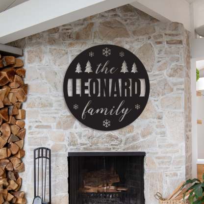 Family Christmas Custom Metal Wall Decor, Personalized Holiday Steel Sign with Family Name